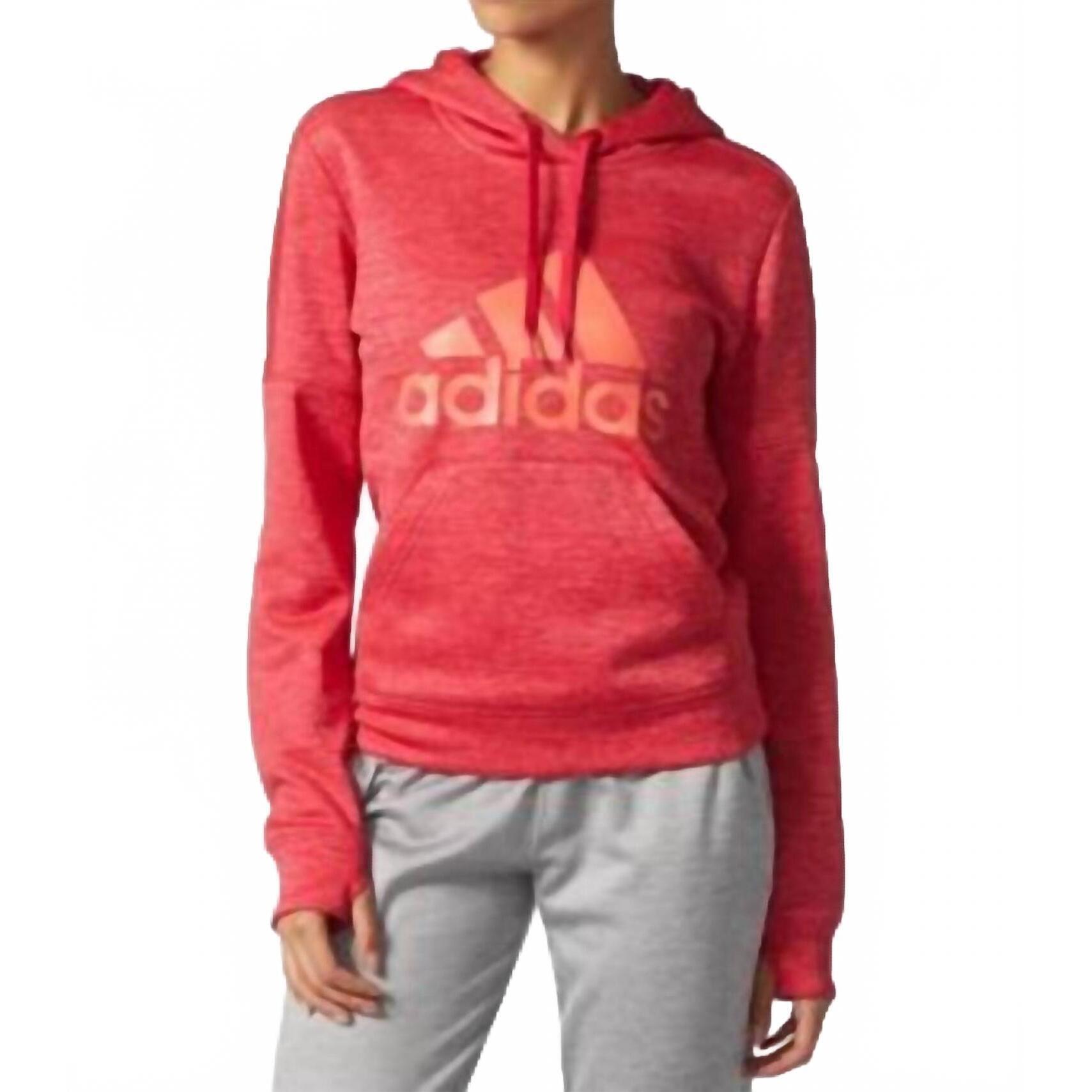New Adidas Women's Team Issue Fleece Logo Hoodie In Energy Pink Melange/Easy Cor